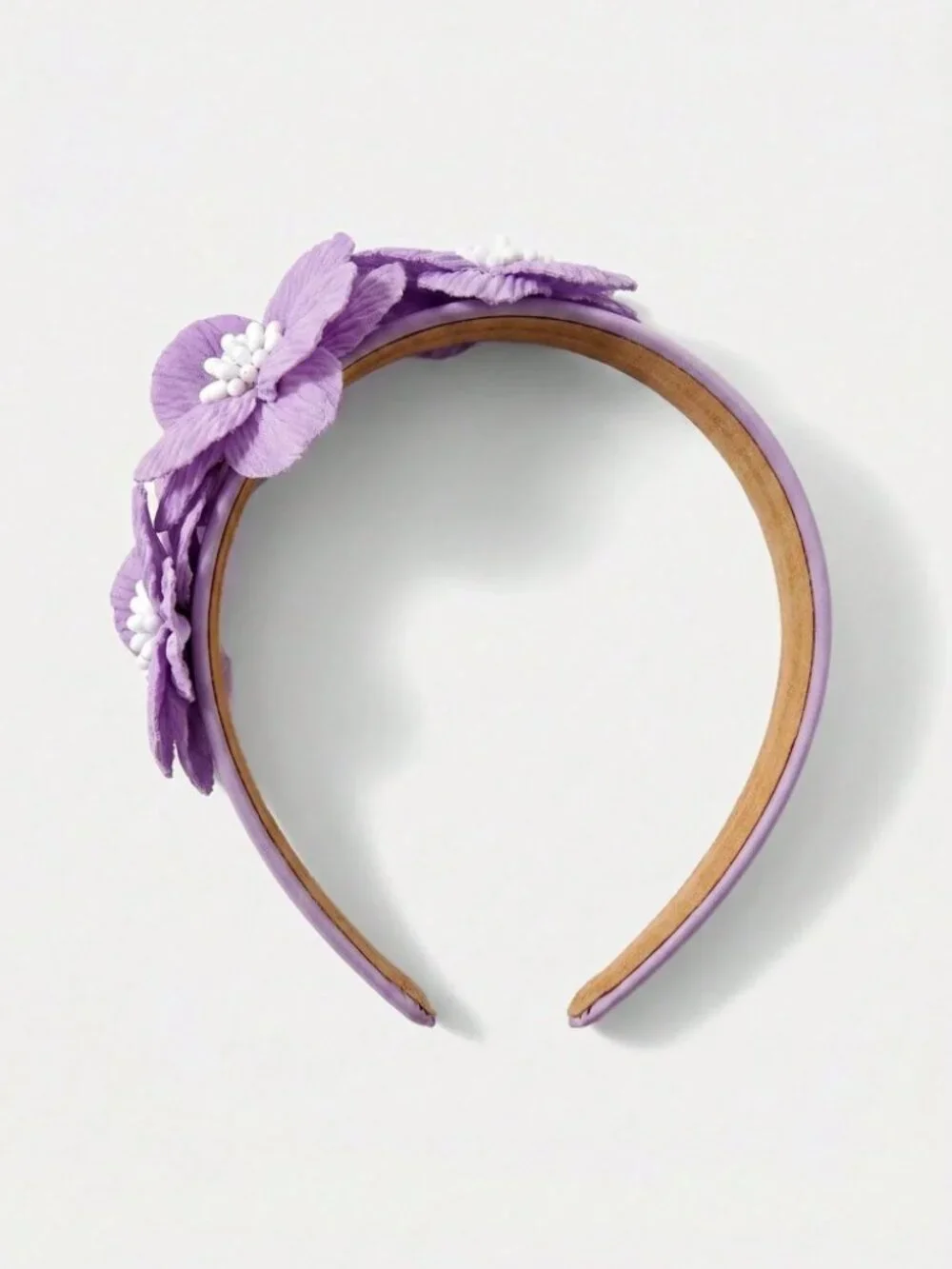 Lavender Pleated Flower Headband with Pearl Centers